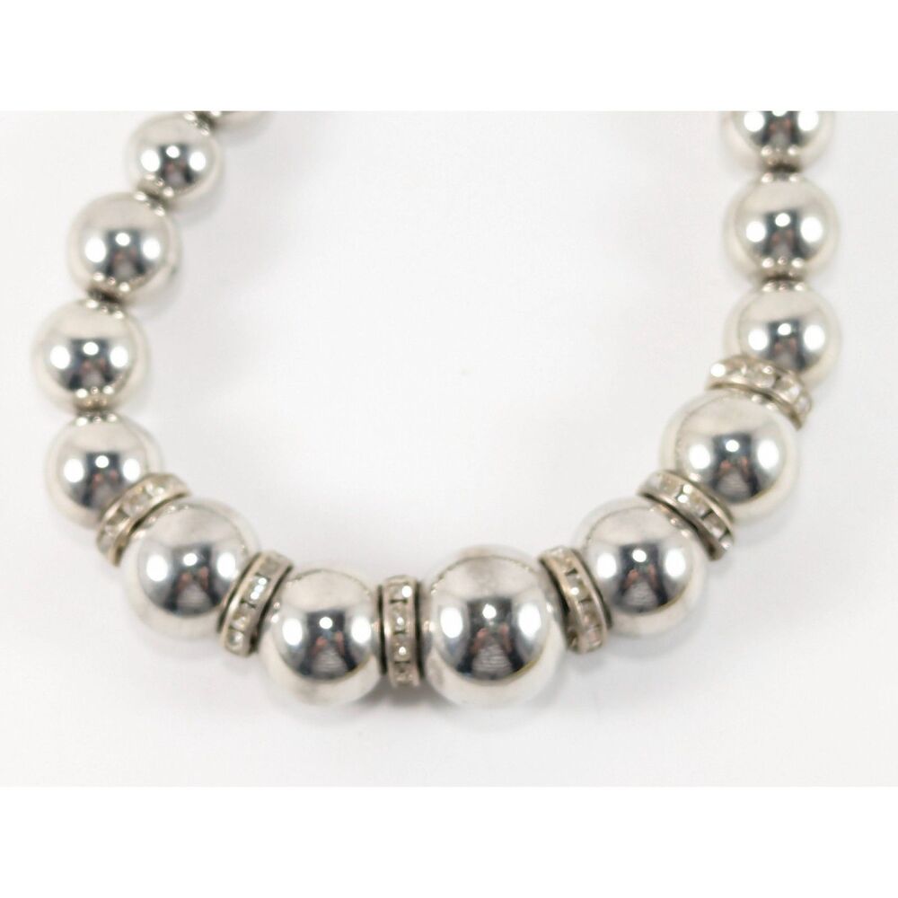 Silver Rhinestone Rondel Graduated Beaded Necklace - Picture 2 of 7